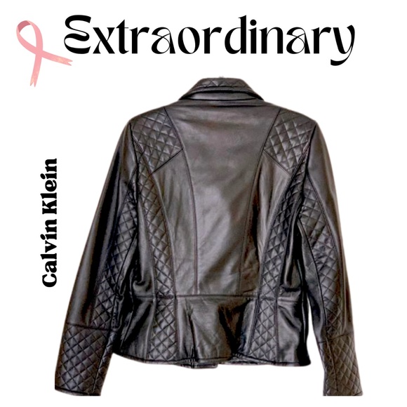 CALVIN KLEIN Highest Quality Unique Black Leather  Moto Jacket - Picture 4 of 11